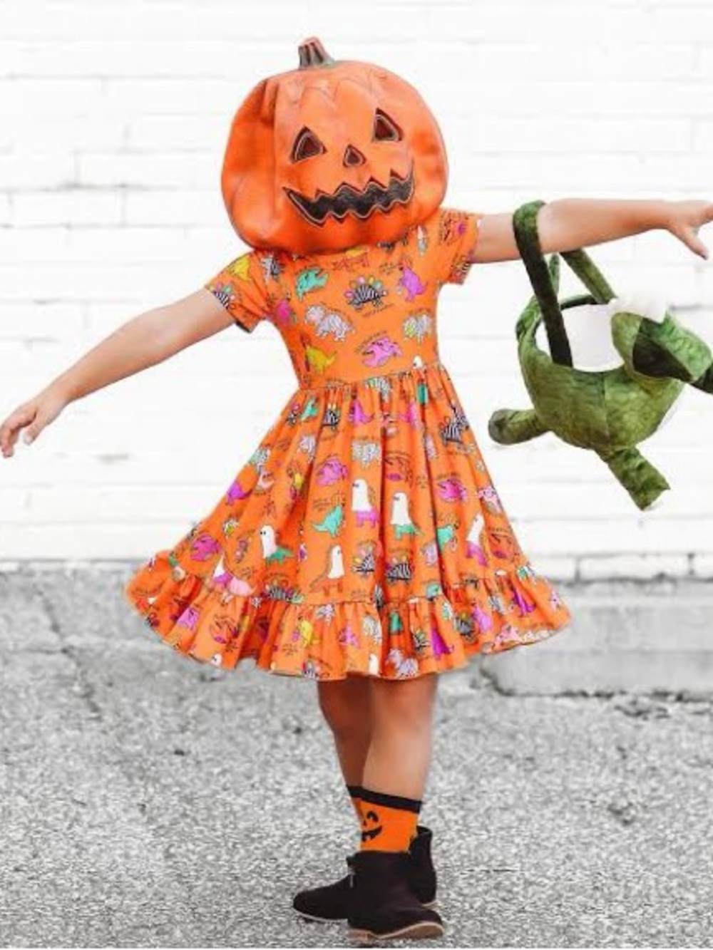Pumpkin Patch Orange Halloween Kids Dino Dress Costume size 5